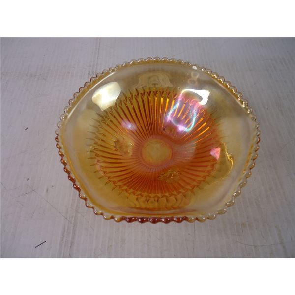 Carnival Glass Marigold Ribbed Iridescent Bowl