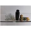 Image 1 : (3) Boot Glasses + Vase + Figurine + (2) Set of Salt and Pepper Shakers