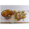 Image 1 : Vintage Indiana Carnival Glass Marigold Iridescent Punch Bowl with (12) Cups and Ladle