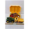 Image 1 : John Deere Tractor Toy with Flashlight (Works) and Noise + Toy Trailer Truck + Misc. Toys