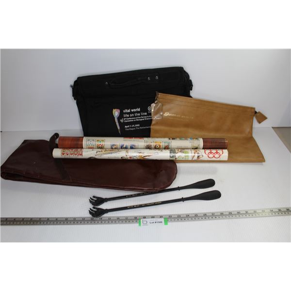 (2) Olympic Posters - (2) Back Scratchers - Long Case - Office Bag - Canvas Vital World Bag