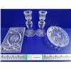 Image 1 : Pair of Crystal Candle Holders and (2) Small Trays