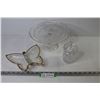 Image 1 : Pedestal Cake Plate - Glass Butterfly Dish - Cut Crystal Sugar Bowl