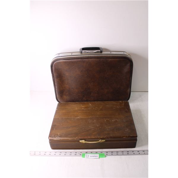 Vintage Suitcase and Wooden Cutlery Box