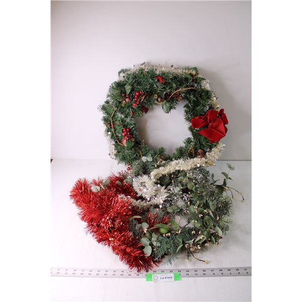 (2) Christmas Wreaths and Tinsel