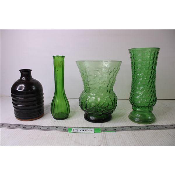 Green Glass Vases and Misc.