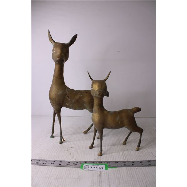 (2) Brass Deer Statues