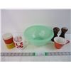 Image 1 : Fire king Mug, Melmac Mug, Salt/Pepper, Spice Jars, Tupperware Bowl