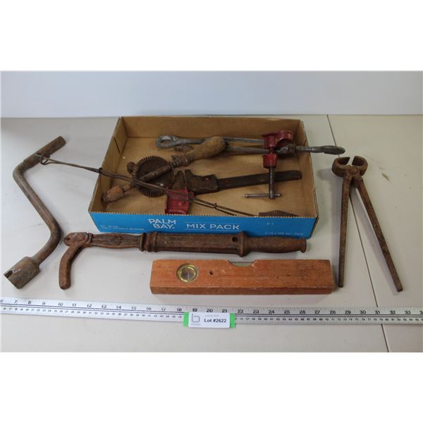 Vintage Level - Nail Puller - Hand Drill -Wrenches - Misc. Items