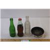 Image 1 : Dog Bowl (2) Empty Glass Bottles + Full Coca Cola Bottle