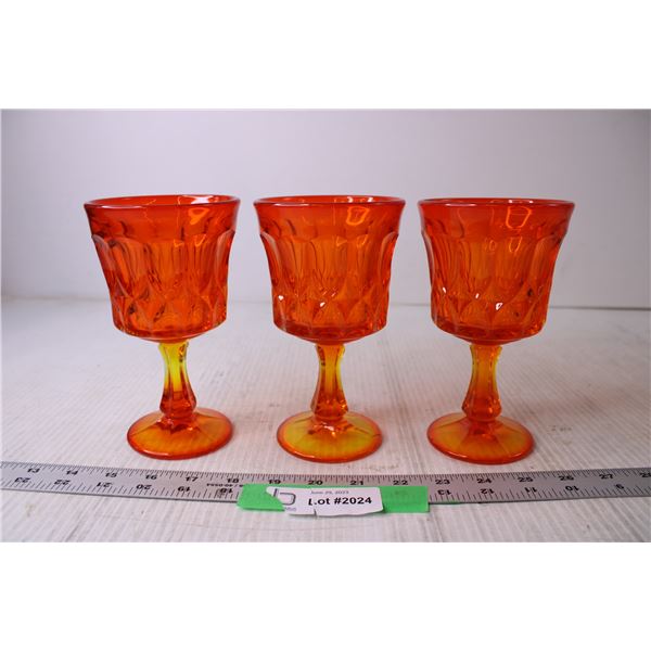 (3) Orange Glass Goblets