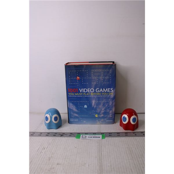 Video Game Book and Pac Man Salt and Pepper Shakers