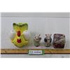 Image 1 : Pig Figurine Salt and Shakers + Chicken with Eggs Salt and Pepper Shaker + Metal Tin Container