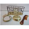 Image 2 : (10) Pieces of Vintage Vanity-Cream Jars, Mirror, Wire Basket, Compact, Cherub Lid sits on top of Po