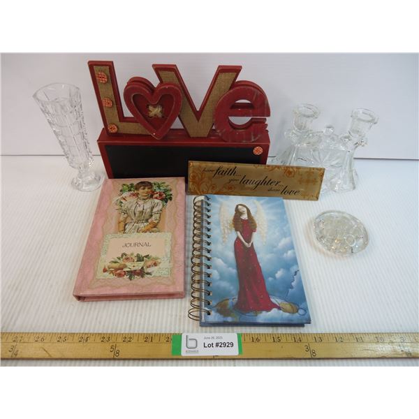 Love Sign/Journals(2)/Crystal Bud Vase/Candlestick Holder/Flower Frog/Standing Sign