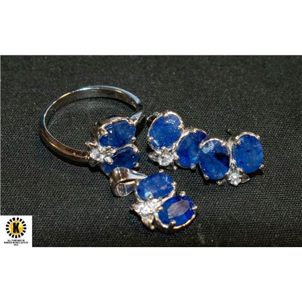 BZ511-88 SILVER SAPPHIRE PENDANT & EARRING SET