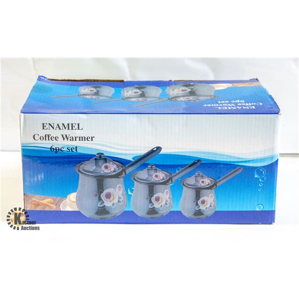 NEW ENAMEL METAL COFFEE WARMER SET