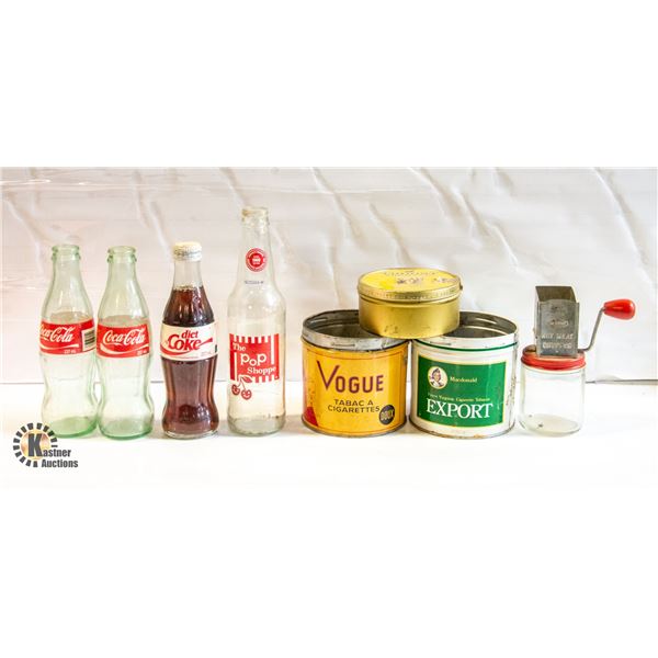 METAL TINS AND COKE BOTTLES