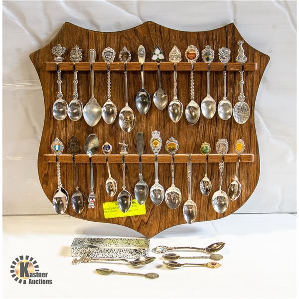 COLLECTORS SPOONS WITH WALL MOUNT RACK