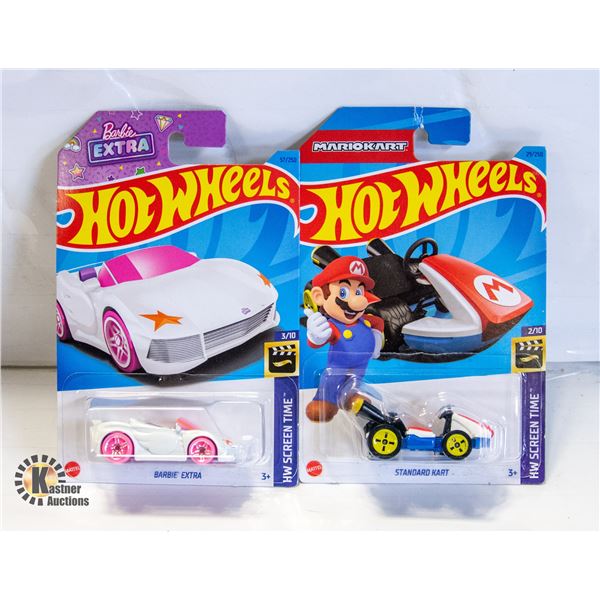 PAIR OF HOT WHEELS BARBIE EXTRA & MARIO STANDARD