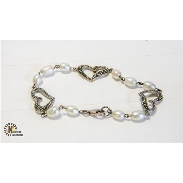 925 SILVER MARQUESITE & PEARL BRACELET