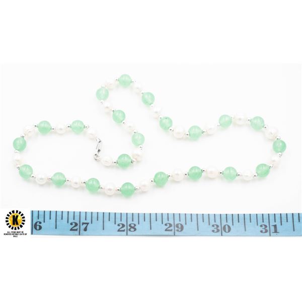 #205- FRESH WATER PEARL & GREEN JADE NECKLACE 17"