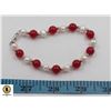 Image 1 : #214-FRESH WATER PEARL & RED  JADE BRACELET 7.5"