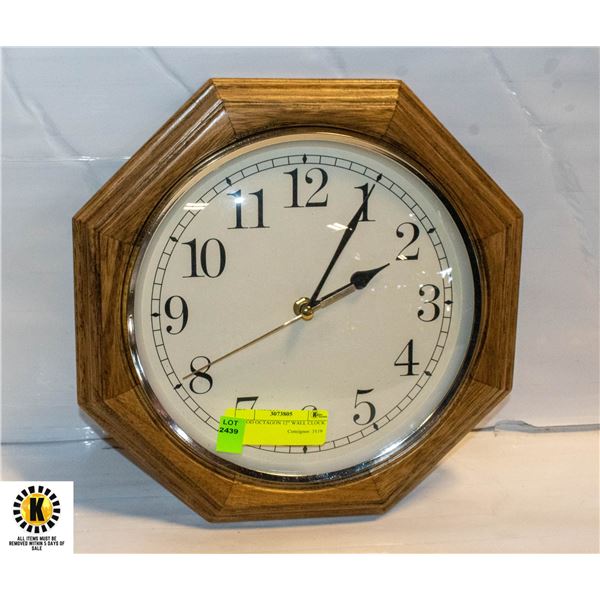 WOOD OCTAGON 12" WALL CLOCK