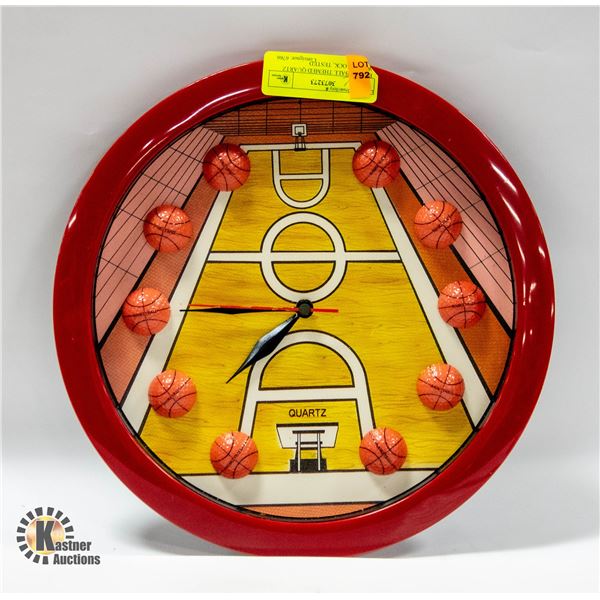 BASKETBALL THEMED QUARTZ WALL CLOCK, TESTED