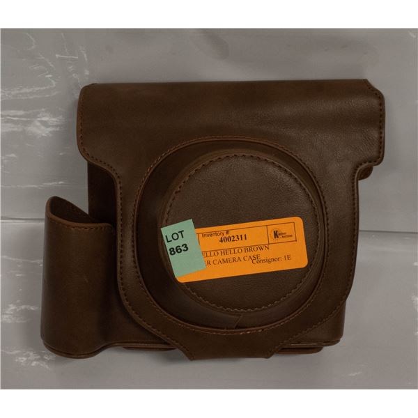 NEW HELLO HELLO BROWN LEATHER CAMERA CASE