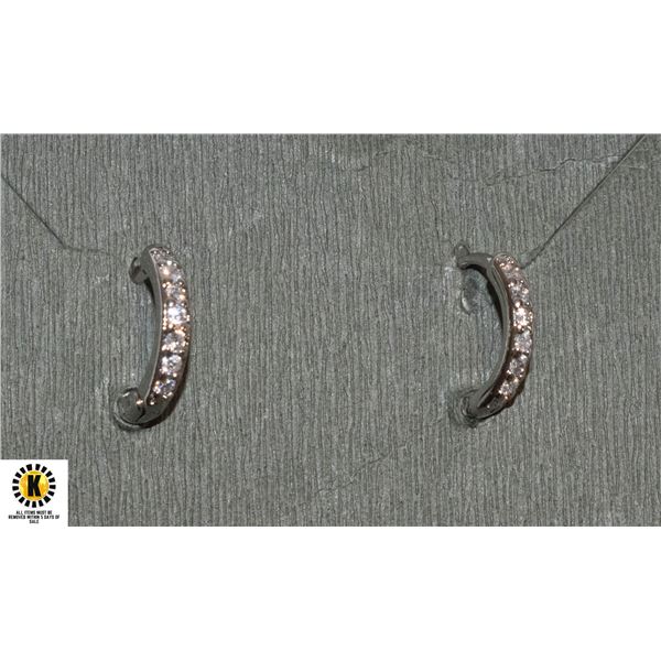 8 MM EARRINGS WITH CLEAR STONE ACCENTS STAMPED