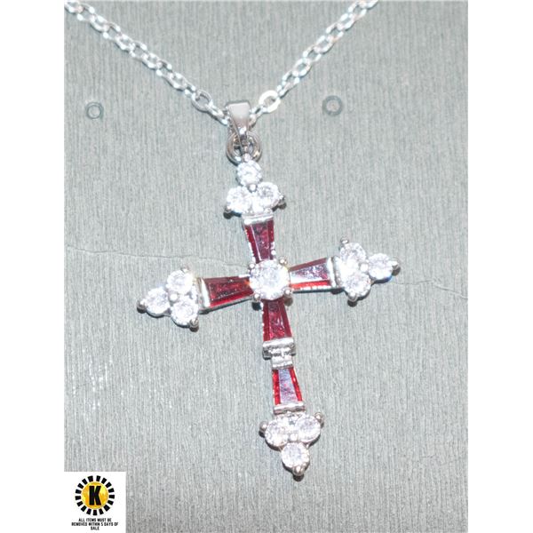 50 CM NECKLACE WITH CROSS WITH RUBY COLORED