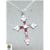 Image 1 : 50 CM NECKLACE WITH CROSS WITH RUBY COLORED