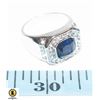 Image 1 : MENS SQUARE CUT BLUE SAPPHIRE COLORED CENTER