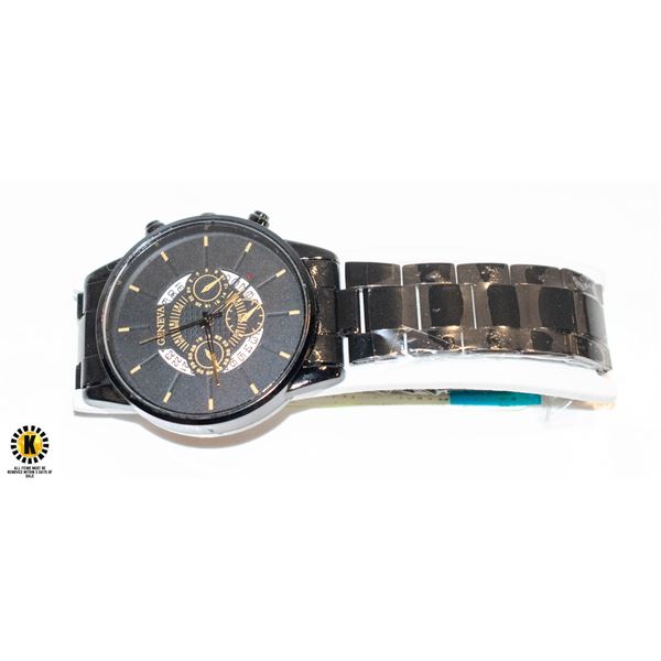 BRAND NEW GENEVA WATCH WITH BLACK STRAP AND