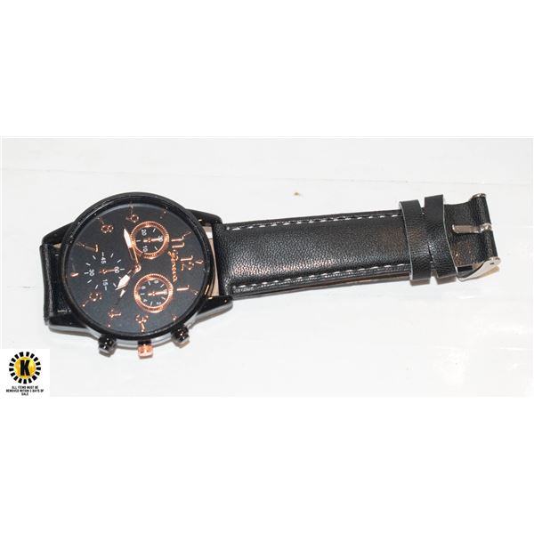 BRAND NEW GENEVA WATCH BLACK WITH LEATHER STRAPÿ