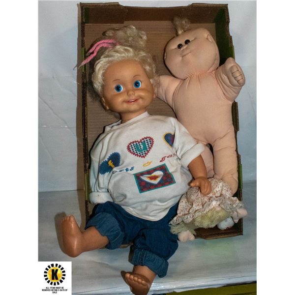 BOX WITH 3 DOLLS - 1 LARGE (26"-TALL) 1 MED.