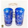 Image 1 : PAIR OF VINTAGE BOHEMIAN CUT GLASS BLUE JUICE