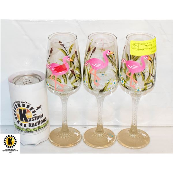 3 HANDPAINTED WINEGLASSES