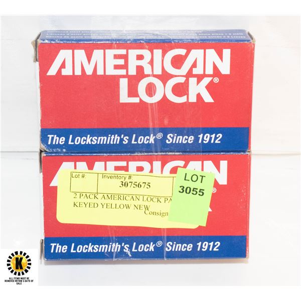 2 PACK AMERICAN LOCK PADLOCK KEYED YELLOW NEW