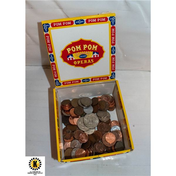 CIGAR BOX WITH MIXED COINS