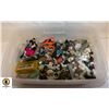 LIDDED BIN OF VINTAGE BUTTONS AND SEWING NOTIONS