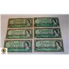 6 1954 ONE DOLLAR BILLS VARIOUS CONDITIONS