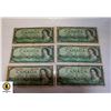 Image 1 : 6 1954 ONE DOLLAR BILLS VARIOUS CONDITIONS