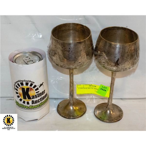 2 VINTAGE METAL WINE GLASSES