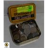 Image 1 : OLD TIN FILLED WITH VARIOUS WORLD COINS ETC.