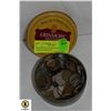 Image 1 : OLD TIN FILLED WITH VARIOUS WORLD COINS ETC.