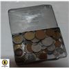 Image 1 : OLD TIN FILLED WITH VARIOUS WORLD COINS ETC.