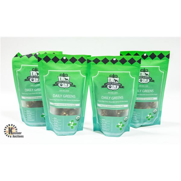 4 PACKS OF ORGANIC DOG TREATS DAILY GREEN 2/6/23