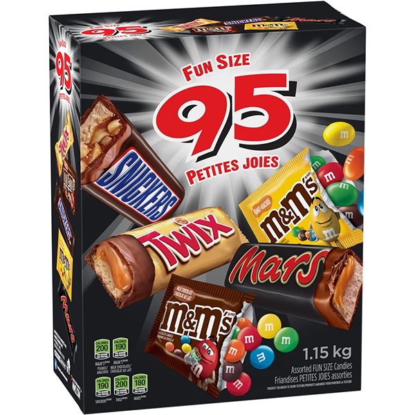 NEW CASE OF 95 FUN SIZE ASSORTED CANDIES - 1.15KG